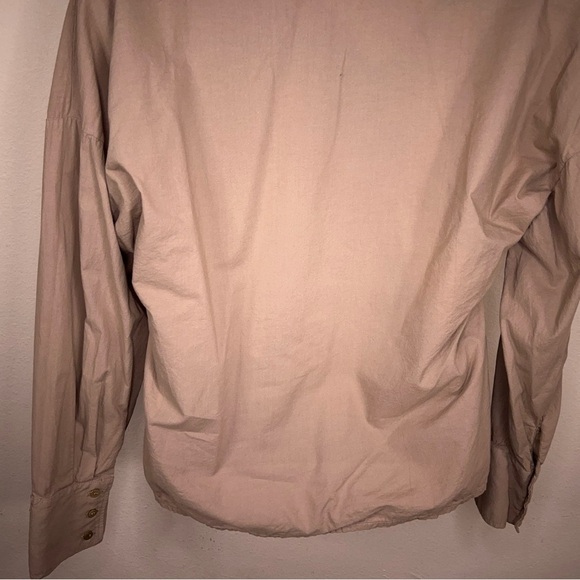New XS Stateside Beige Tan Cotton Button Up Shirt Womens Neutral Lightweight - Picture 10 of 15